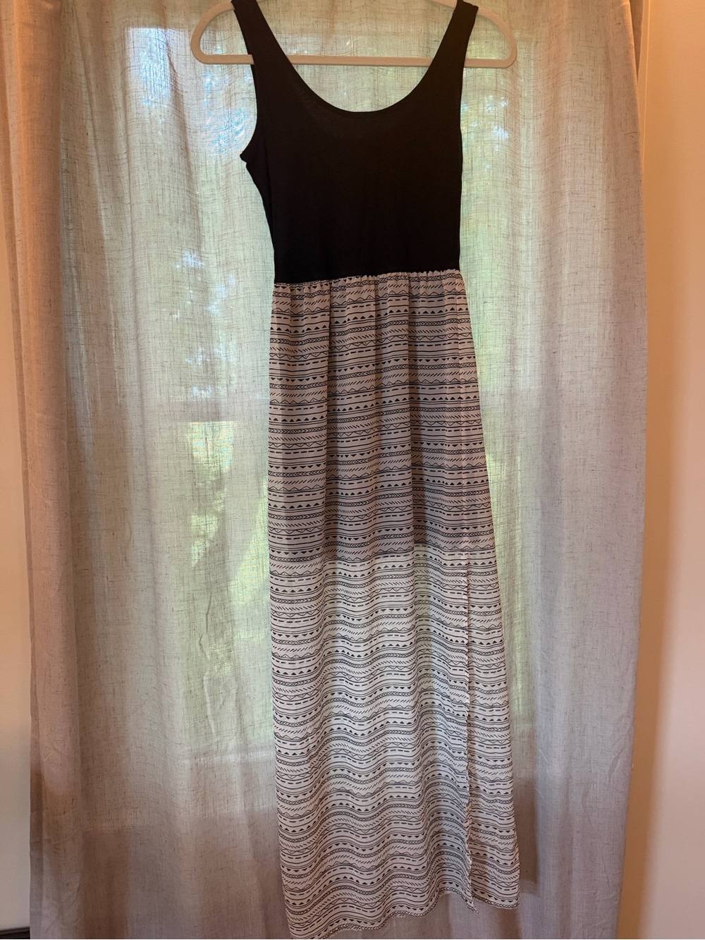 La Hearts Black Tank Maxi Dress with Patterned White Skirt